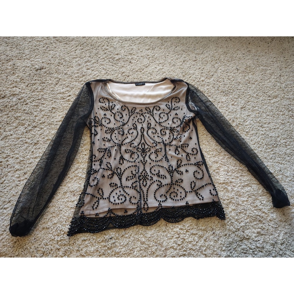 Bay Studio Beaded Mesh Top Womens S Whimsigoth Fairy Y2K Goth Sheer